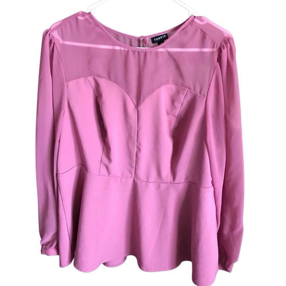 Torrid Long sleeve pink blouse top shirt SZ 2 = 2X semi sheer